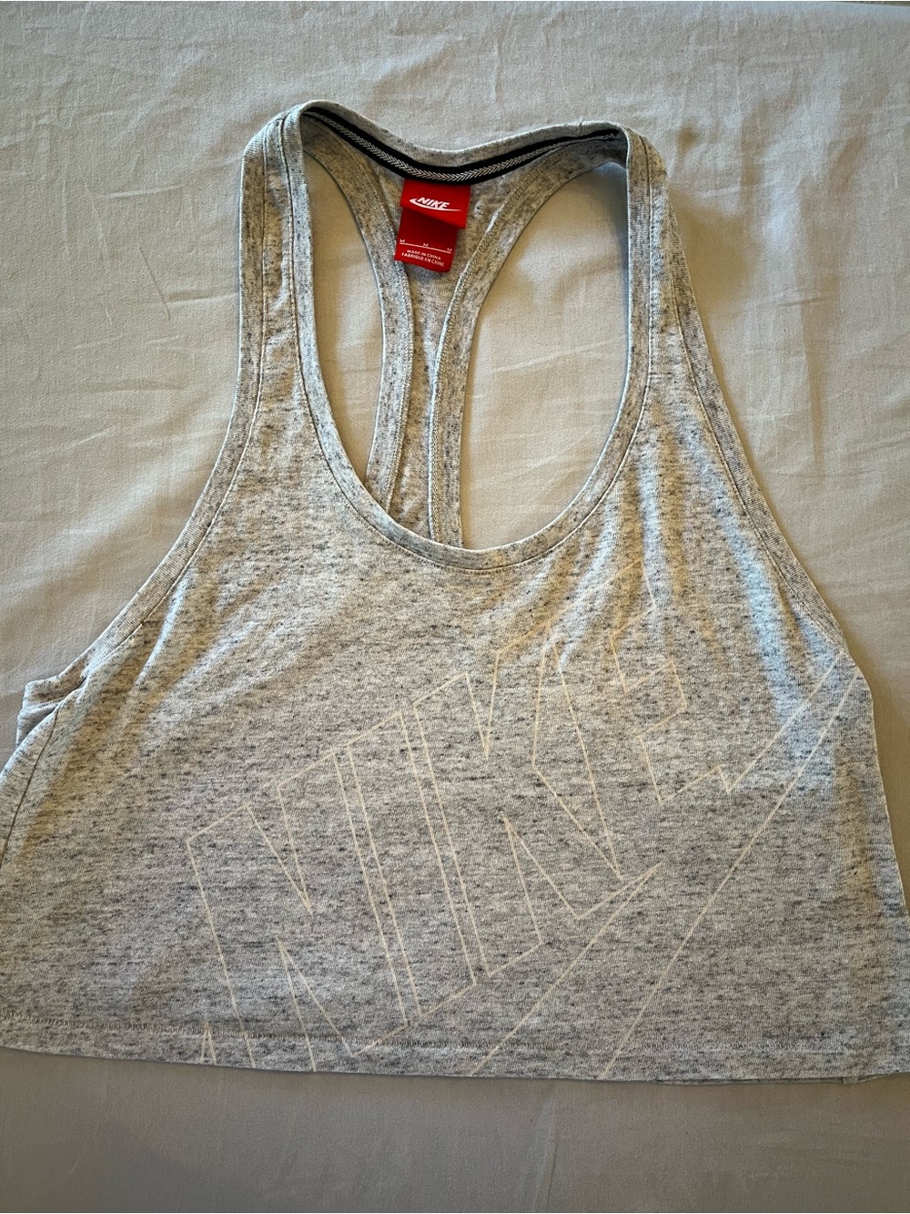 Nike Light Gray Racerback Crop Tank with Subtle Logo